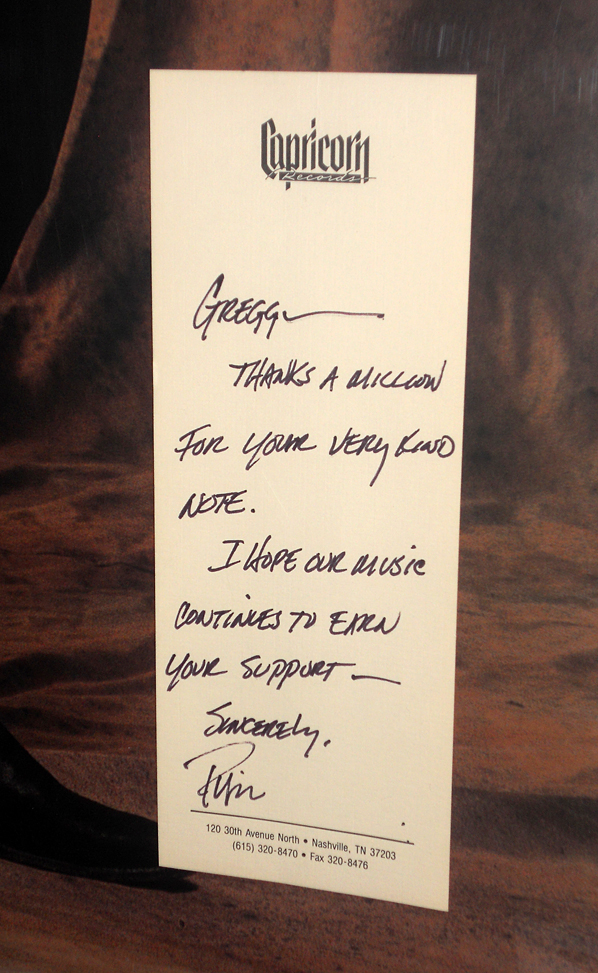 Personal THANK YOU Note From Phil Walden